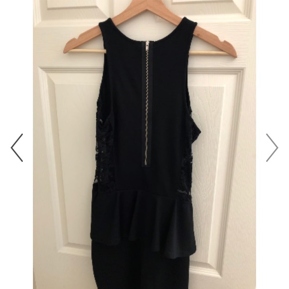 Soprano Black Ruffle Peplum Dress With Lace Panels - Picture 3 of 6